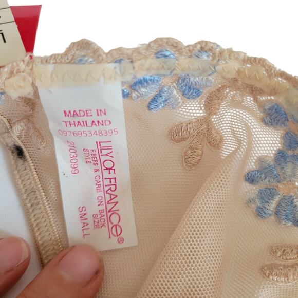 NWT Vintage Y2K Lily Of France Nude Floral Garter Belt Thong G String SM - Picture 2 of 8